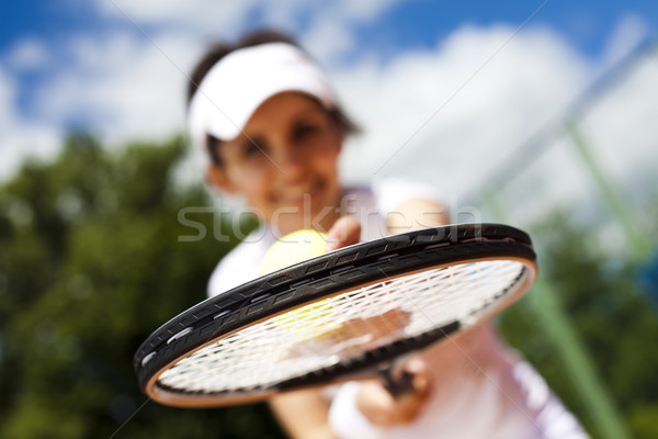 Woman playing tennis, natural colorful tone Stock photo © JanPietruszka