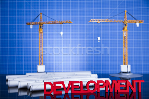 Gebouwen bouw gebouw kraan blauwdrukken business Stockfoto © JanPietruszka