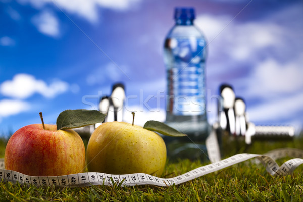Stock photo: Fitness Food and green grass