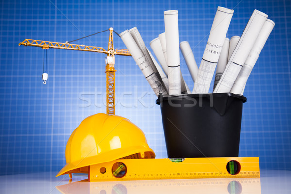 Construction site, crane and Blueprints  Stock photo © JanPietruszka
