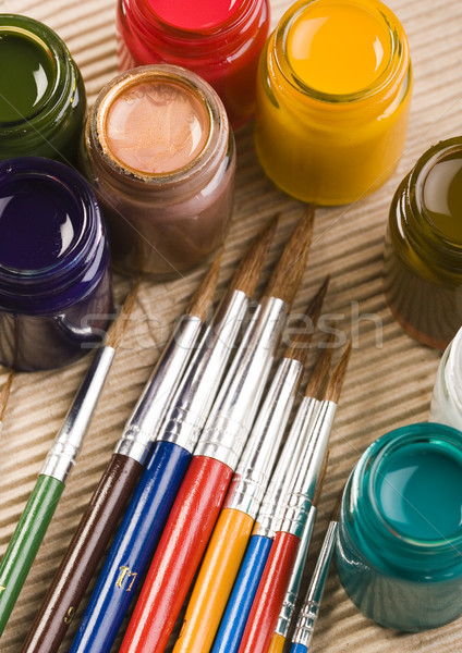 Paint, cans, brush, bright colorful tone concept Stock photo © JanPietruszka