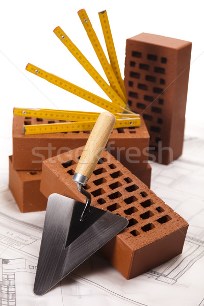 Stock photo: Trowel and bricks