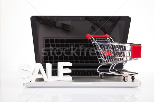Zakupy online komputera biały technologii ekranu rynku Zdjęcia stock © JanPietruszka