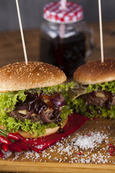 Foto stock: Primer · plano · casero · hamburguesa · verduras · frescas