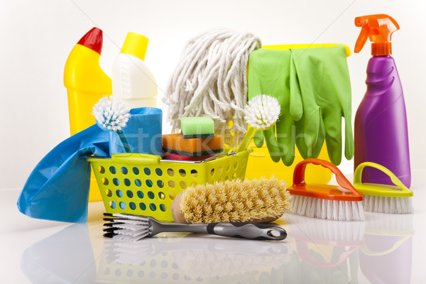 Szett takarítószerek munka otthon üveg piros Stock fotó © JanPietruszka
