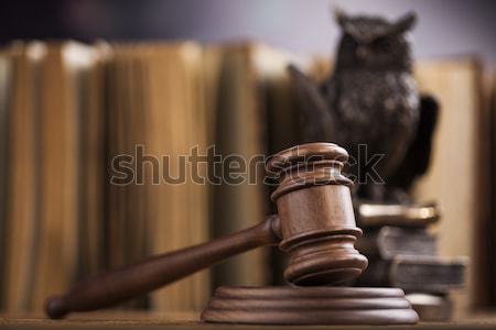 Foto stock: Lei · coruja · juiz · gabela · justiça · martelo