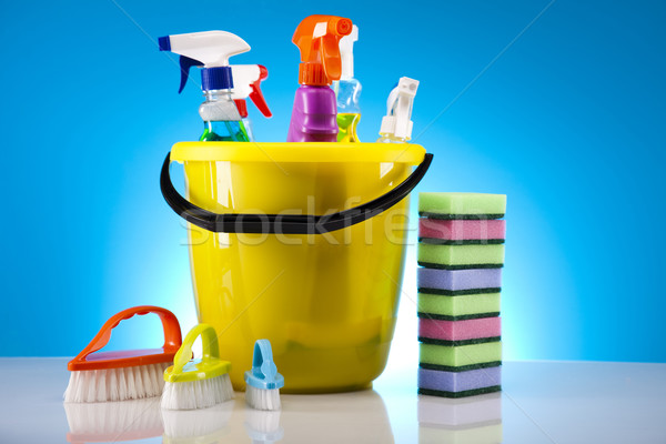 Zdjęcia stock: Zestaw · produktów · czyszczących · pracy · domu · butelki · czerwony