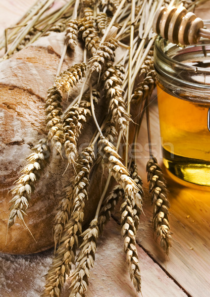 Foto stock: Alimentos · orgânicos · pão · rural · fundo · café · da · manhã · alimentação