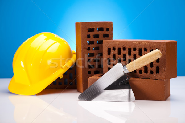 Building background, trowel and bricks Stock photo © JanPietruszka