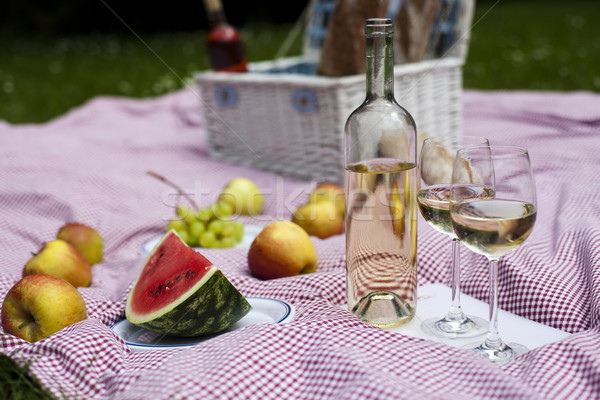 Cesta de picnic verde césped primavera hierba manzana Foto stock © JanPietruszka