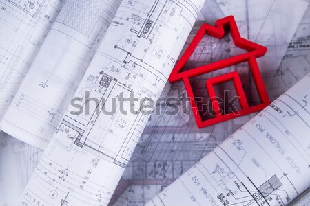 Foto stock: Casa · construção · blueprints · modelo · arquitetura · papel
