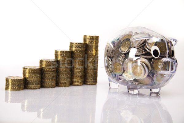 Business concept, Pig bank and money coin Stock photo © JanPietruszka