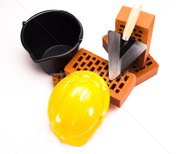 Brick, trowel tool and Construction background Stock photo © JanPietruszka