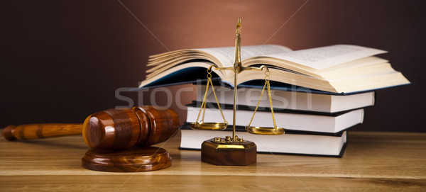 Stockfoto: Justitie · schaal · hamer · hout · recht · hamer