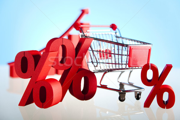 Stock photo:  Shopping supermarket cart, percent sign