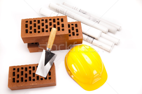 Stock photo: Brick, trowel tool and Construction background