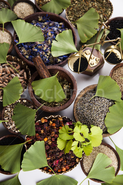 Natural remedy, Ginkgo ande wooden table background Stock photo © JanPietruszka
