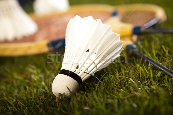 Stock photo: Shuttlecock on badminton racket