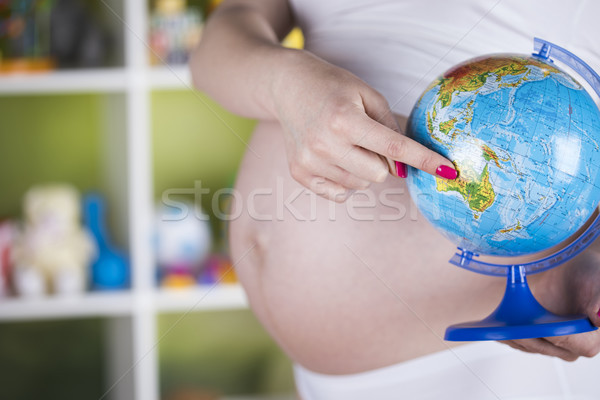 Schwangerschaft Welt Frau Lächeln glücklich Körper Stock foto © JanPietruszka