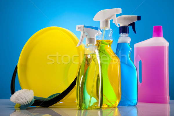 Zestaw produktów czyszczących pracy domu butelki czerwony Zdjęcia stock © JanPietruszka