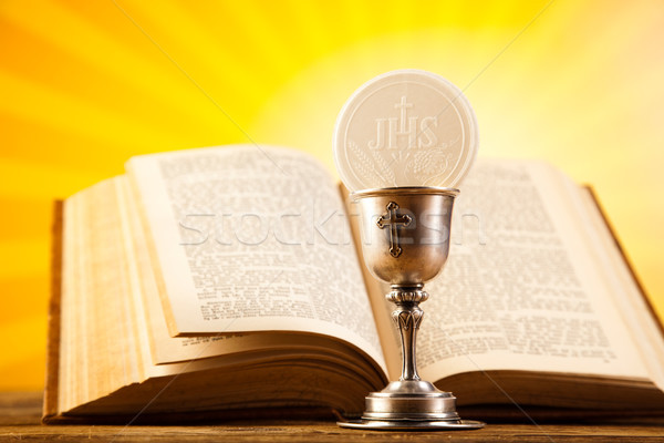 Stock photo: Eucharist, sacrament of communion, bright background, saturated 