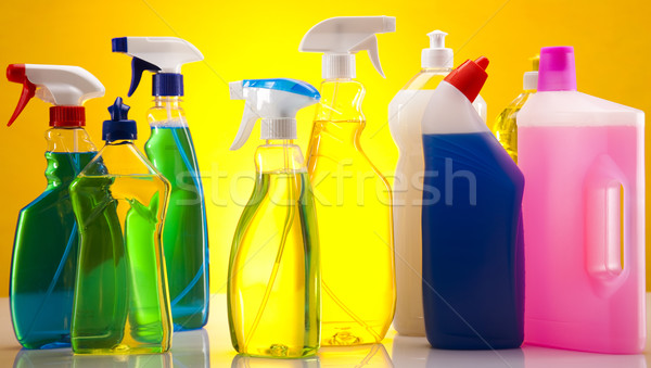 Zestaw produktów czyszczących pracy domu butelki czerwony Zdjęcia stock © JanPietruszka