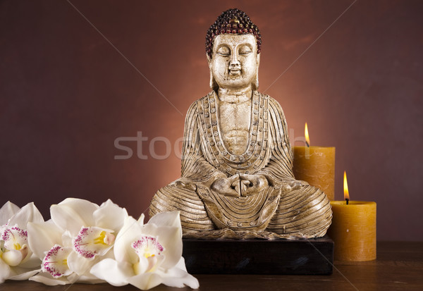 Buddha statue with orchid flower Stock photo © JanPietruszka