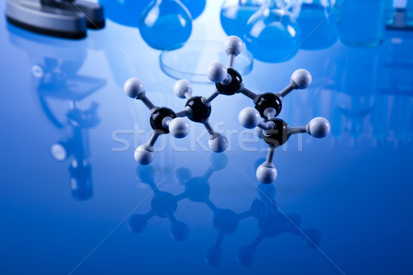 Foto stock: Laboratório · artigos · de · vidro · equipamento · tecnologia · vidro · azul