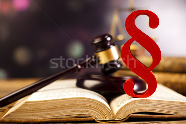 Stock photo: Paragraph, law theme, mallet of judge, wooden gavel