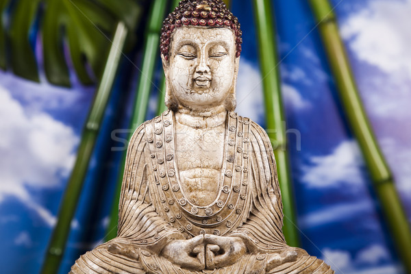 Csendélet Buddha szobor bambusz nap füst Stock fotó © JanPietruszka