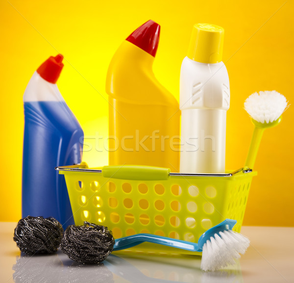Zestaw produktów czyszczących pracy domu butelki czerwony Zdjęcia stock © JanPietruszka