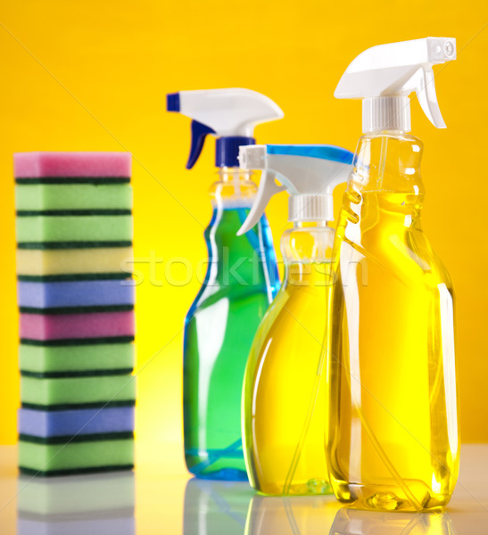Zestaw produktów czyszczących pracy domu butelki czerwony Zdjęcia stock © JanPietruszka