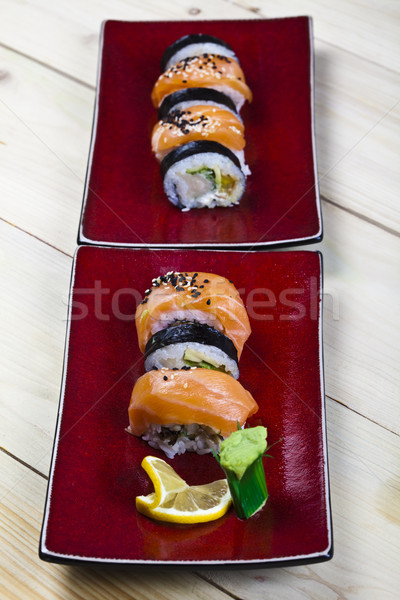 Sushi cucina orientale colorato pesce tavola bambù Foto d'archivio © JanPietruszka