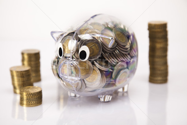 Pig bank and money coin Stock photo © JanPietruszka