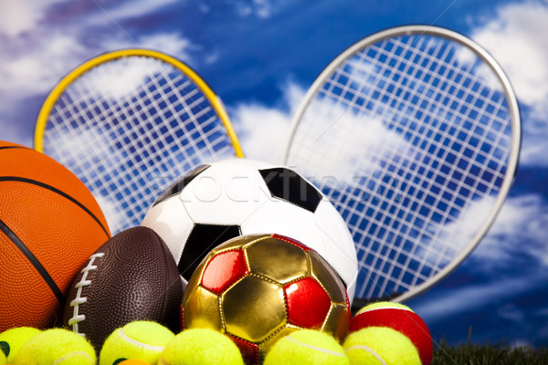 Stock photo: Group of sports equipment, natural colorful tone