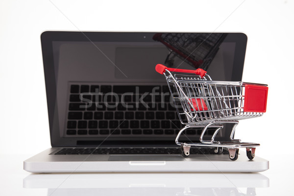 Zakupy online komputera biały technologii ekranu rynku Zdjęcia stock © JanPietruszka