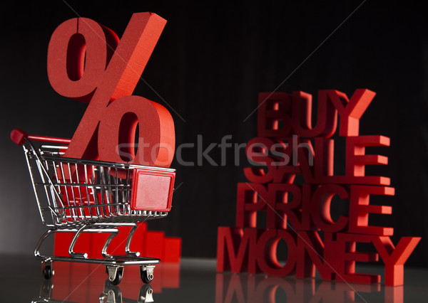 Shopping supermarket cart, percent sign Stock photo © JanPietruszka