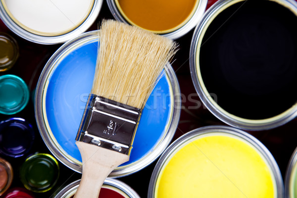 Paint brush and cans, bright colorful tone concept Stock photo © JanPietruszka