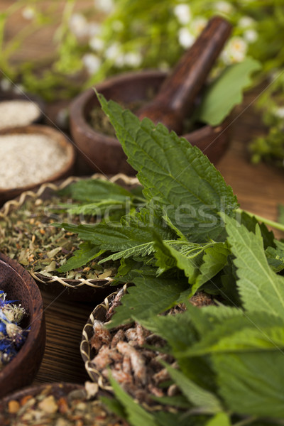 Natural medicine, wooden table background Stock photo © JanPietruszka