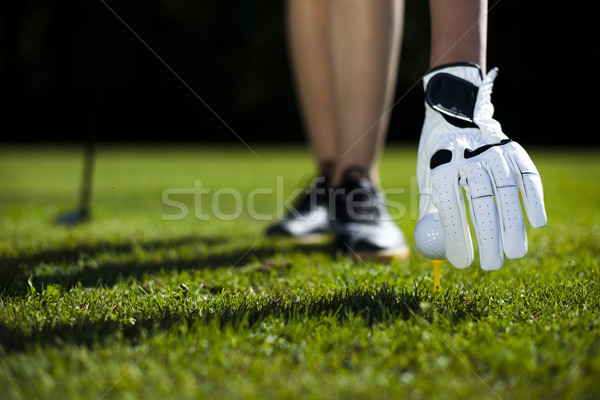Stok fotoğraf: Kadın · oynama · golf · alan · parlak · renkli