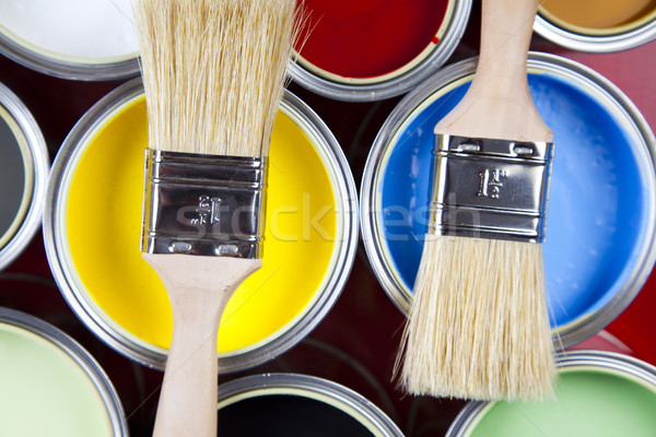 Paint brush and cans, bright colorful tone concept Stock photo © JanPietruszka