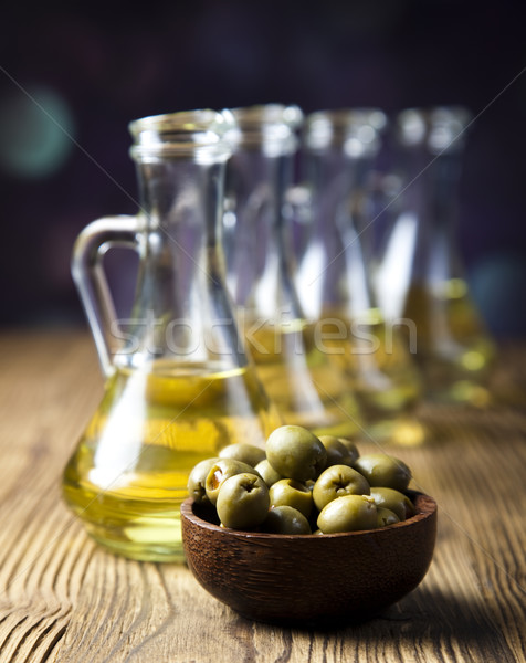 Oliva óleos garrafas mediterrânico rural folha Foto stock © JanPietruszka