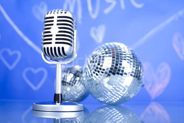 Microphone, vinyl record and Disco Balls, music saturated concept Stock photo © JanPietruszka