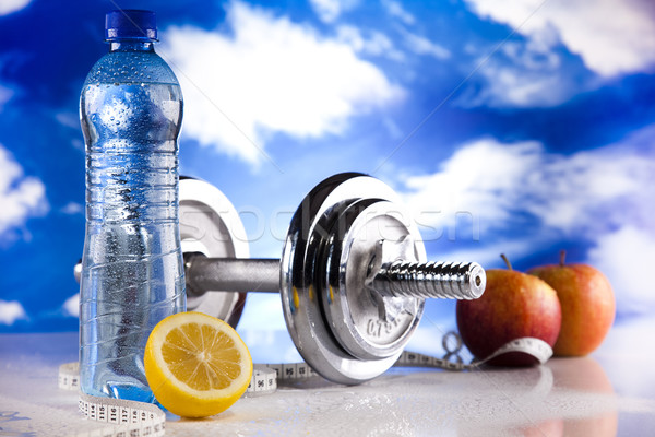  Fitness, dumbell and blue sky  Stock photo © JanPietruszka