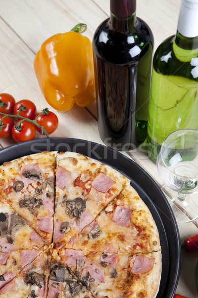 Supreme pizza in pan, tasty natural food theme Stock photo © JanPietruszka