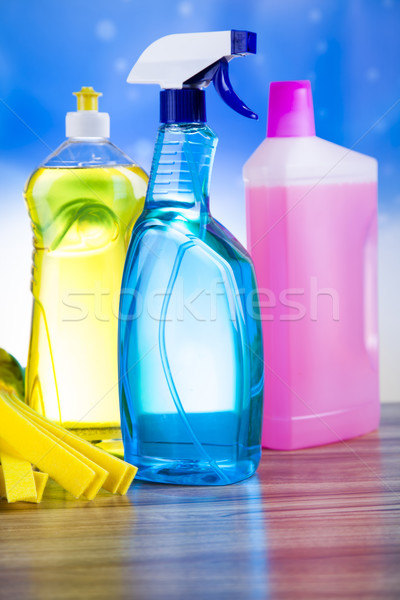 Produktów czyszczących domu pracy kolorowy grupy butelki Zdjęcia stock © JanPietruszka