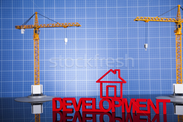 Fejlesztés épületek építkezés építkezés állvány tervrajzok Stock fotó © JanPietruszka