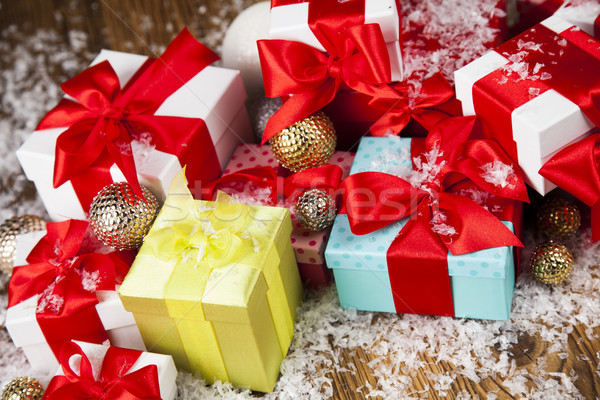 Christmastime celebration, Gift box with red ribbon bow Stock photo © JanPietruszka