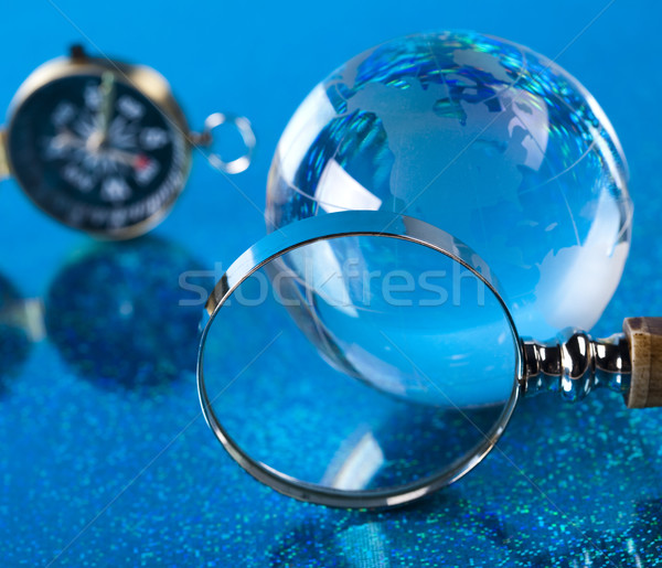 Travelling, magnifying glass and globe Stock photo © JanPietruszka