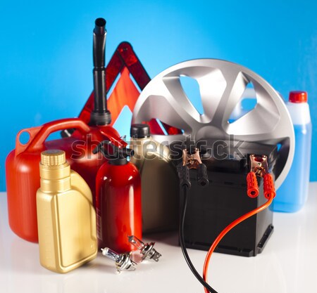 Car battery with two jumper cables clipped on vivid moto concept Stock photo © JanPietruszka